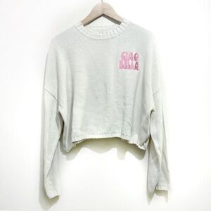 Sincerely Jules Ciao Bella Embroidered Crop Knit Sweater Size Medium Cream New